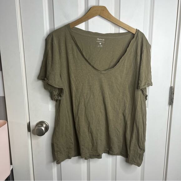 Madewell Olive Green Cotton V Neck Short Sleeve T-shirt Size XXL - Picture 2 of 6
